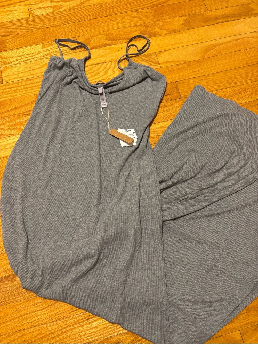 SKIMS Heather Gray Maxi Dress with Spaghetti Straps